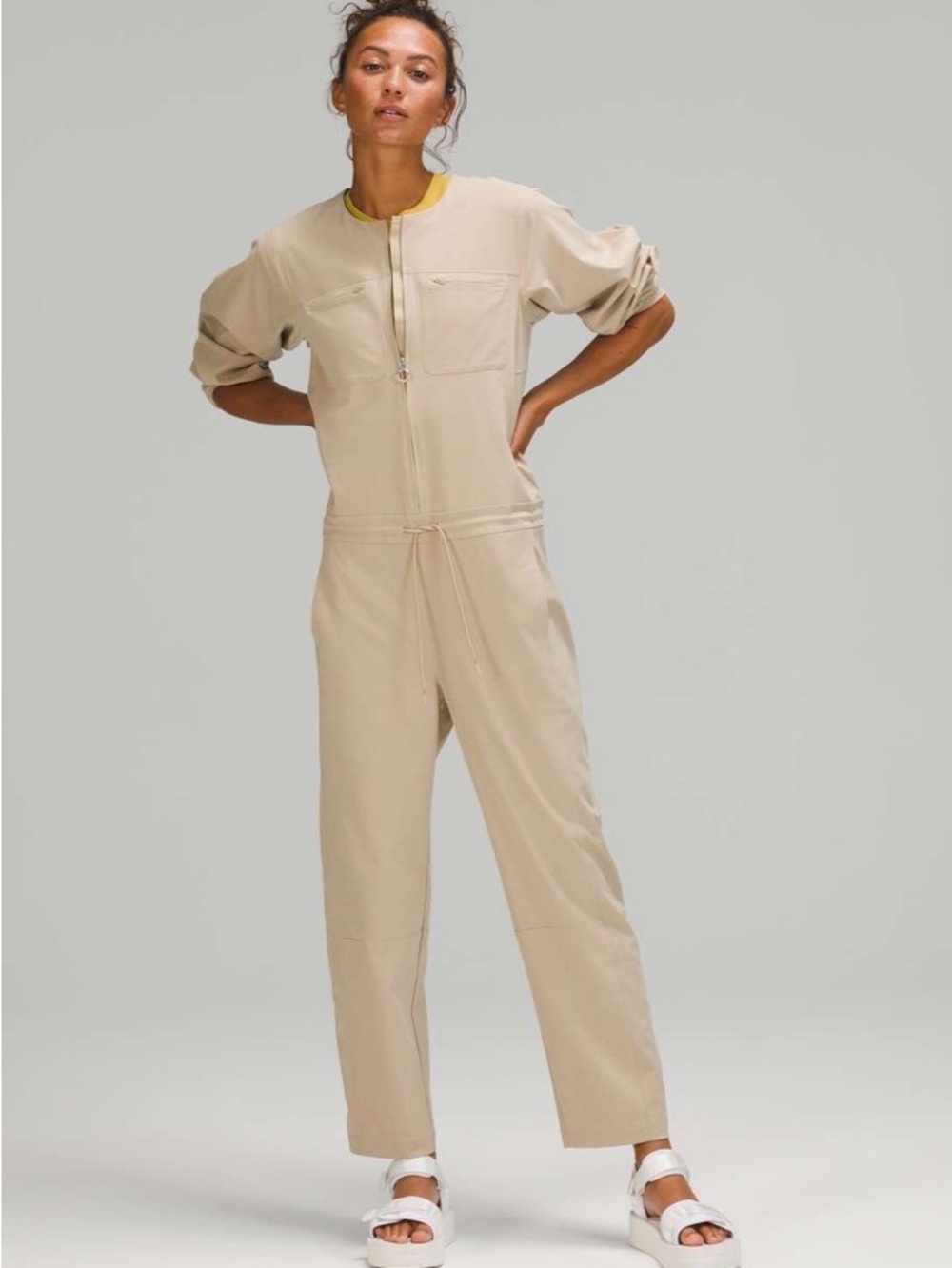 lululemon athletica Beige Utility Jumpsuit with Drawstring Waist